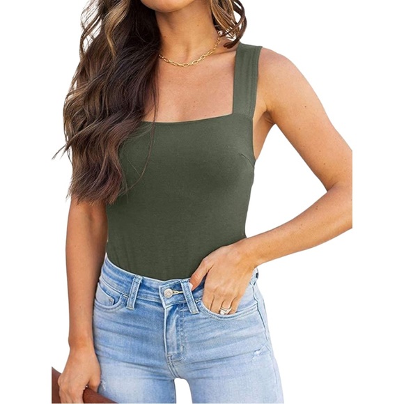 ReoRia Tops - REORIA Sexy Square Neck Sleeveless Tank Top Bodysuit